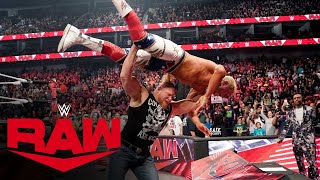 Brock Lesnar smashes Cody Rhodes through the announce table Raw highlights May 8 2023 [upl. by Nashoma]