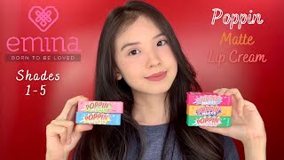 EMINA Poppin Matte Lip Cream Review Swatches Semua Warna  Anna Mariana [upl. by Nylla]