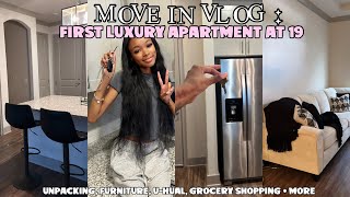 MOVING INTO MY FIRST LUXURY APARTMENT AT 19 unpacking furniture groceries decorating  more [upl. by Yorgo]