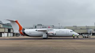 Rare Jota Aviation BAE146 Pushback  start up and Takeoff [upl. by Aicilev123]