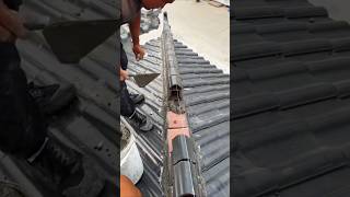 Installation process of ridge tiles on antique building roof [upl. by Claudelle]