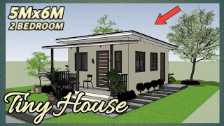 SIMPLE HOUSE DESIGN IDEA  2 BEDROOM TINY HOUSE 5m x 6m with FLOOR PLAN  SketchUp Animation [upl. by Aznola335]