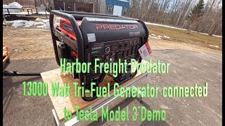 Newly released Harbor Freight Predator 13000 TriFuel Generator connected to a Tesla Model 3 [upl. by Jahncke]