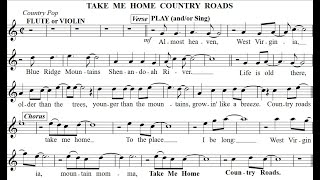 TAKE ME HOME COUNTRY ROADS for Flute or Violin LyricsPlay Sing AlongBacking TrackPlayback line [upl. by Amaj]