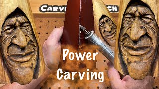 Power carving woodcarving with KutzallForedomDremel 4000 old furniture leg face lift [upl. by Allard621]