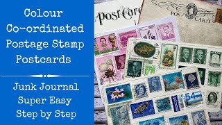 Colour Coordinated Postage Stamp Postcards  Super Easy  Step by Step  Junk Journal  Happy Mail [upl. by Aronid]