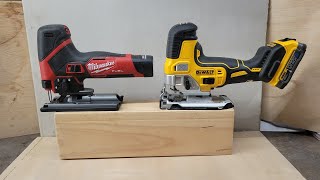 Detailed comparison of the DeWalt XR DCS332 and the Milwaukee M12 FUEL 254520 Barrel Grip Jig Saws [upl. by Aihsekyw380]