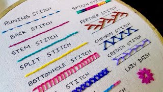 15 Basic Hand Embroidery Stitches Sampler For Absolute Beginners [upl. by Noel]