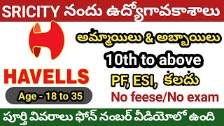 Sricity Loni Havells Company Nandu Udyogaavakaasalu  Male And female Jobs  10Th Above Qualificatio [upl. by Stanwin]