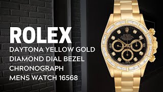 Rolex Daytona Yellow Gold Diamond Dial Bezel Chronograph Mens Watch 16568  SwissWatchExpo [upl. by Riamo770]