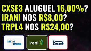 ESTOU APORTANDO EM TRPL4 ABAIXO DOS R2500 E CXSE3 ATIVO NOS R1500 E ALUGUEL DE AÇÕES RENDA [upl. by Joslyn]