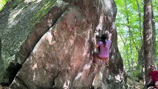 Rumney bouldering Child Prodigy V6 [upl. by Ymarej461]