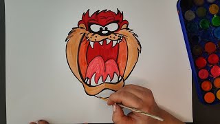 How to Draw Tasmanian Devil  Looney Tunes  Merrie Melodies  Step By Step Tutorial Tutorial [upl. by Negrom]