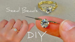 Easy Beaded Ring Tutorial Bugle Beads Jewelry Making  Rhinestone Ring Making [upl. by Nagol]