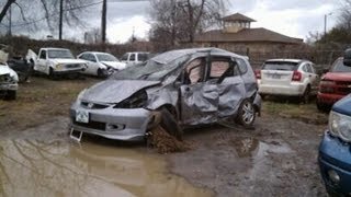 I rolled my Honda Fit 7 times and caught it on my dash camera [upl. by Rehoptsirhc]