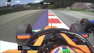 Franco Colapinto pushing off the track Dennis Hauger F2 Austrian GP 2024 sprint [upl. by Nahgaem]