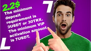 New Website minimum deposit requirement is 3USDT 30TRX minimum VIP activation is 7USDT Daily task [upl. by Tabshey]