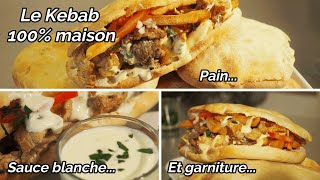 Kebab maison recette complète pain sauce et garniture [upl. by Enneite559]