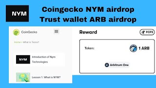 Coingecko NYM airdrop  Trust wallet ARB airdrop  Coingecko Candy offer binance [upl. by Ttenrag]