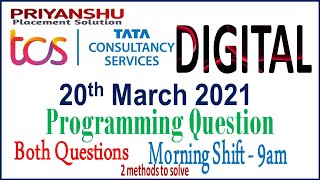 TCS DCA Questions ask on 20 march 2021 9am TCS Digital Programming Questions  TCS Digital coding [upl. by Cinemod]