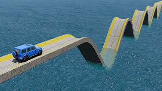 Weird Impossible Wave Bridge Crossing Cars Vs Deep Water  BeamNG Jalur [upl. by Yedsnil332]