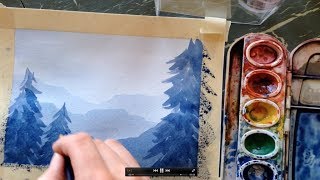 How to paint a simple landscape in watercolor [upl. by Ailene]