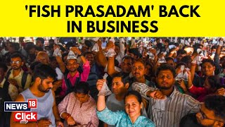 Fish Prasadam Hyderabad 2023  Hyderabads Fish ‘Prasadam’ Returns After Threeyear Gap  News18 [upl. by Nosaj613]