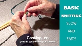 BASIC KNITTING  SLOW Beginners Knitting [upl. by Esina640]