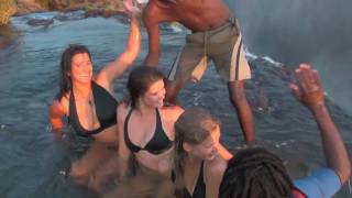 Girls unbelievable experience at Victoria Falls Devils Pool Livingstone Island Zambia [upl. by Aisats426]