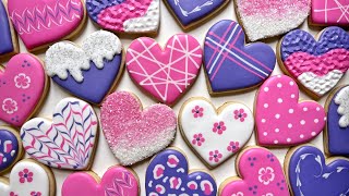 HEART COOKIES  Satisfying Cookie Decorating of Heart Cookies with Royal Icing [upl. by Bracci502]