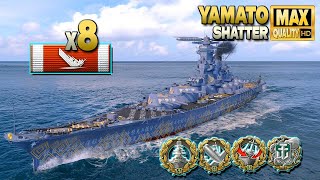 Battleship Yamato 8 ships destroyed on map Shatter  World of Warships [upl. by Areta]