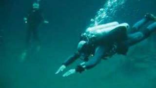 Stefan jumps into the sulfur layer in Angelita cenote [upl. by Nesnej]