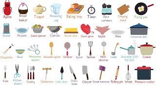 List of Essential Kitchen Utensils  Learn Names of Kitchen Tools in English [upl. by Nner]