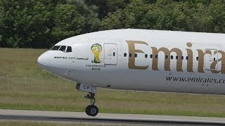 FullHD Emirates quot2014 FIFA World Cup Brasilquot 777300ER landing amp takeoff at GenevaGVALSGG [upl. by Algie]