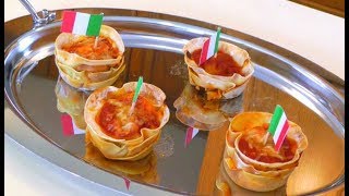 Amys Lasagna Cupcakes  Muffin Pan Lasagna  Amy Learns to Cook [upl. by Nasus914]