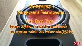 SubBass Test  From 25Hz to 50Hz and back  3s cycles with 2s intervals15Hz [upl. by Aliakam]