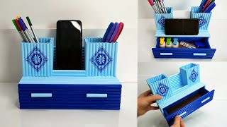 DIY  Making Desktop Organizer with Waste Paper  Pen Holder Organizer  Paper Crafts [upl. by Norrie655]