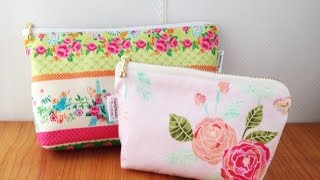 簡単に作る★裏つきポーチの作り方★初心者向き基本の裏地つきポーチ★Kcoton★ How to make a lined zipper pouch Easy to make [upl. by Karim193]