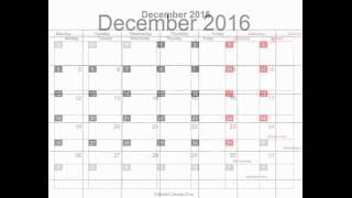 Free December 2016 Calendar Printable with holidays [upl. by Ahkos]