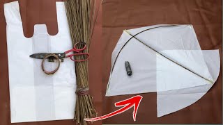 How to Make Kite With Plastic Bag amp Broom Sticks😱 Step By Step Full Details👍 Shopper Ki Kite😍 [upl. by Goltz358]