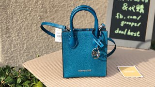 MICHAEL KORS ☜UNBOXING☞ Mercer ExtraSmall Pebbled Leather Crossbody Bag  LAGOON [upl. by Charyl370]