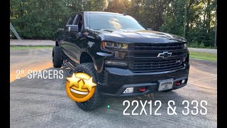 22x12 amp 2quot spacers 2020 Silverado Trailboss [upl. by Ylremik]