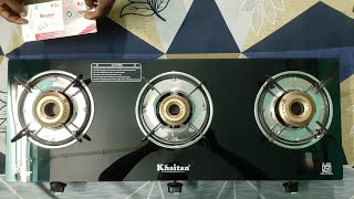 Khaitan 3 Burner Gas Stove JIO Black Toughened Glass Top  Review  Unboxing 🥰 [upl. by Nyvek]