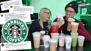 My Husband Tries Subscribers Favorite Starbucks Drinks Hilarious [upl. by Dinsmore]