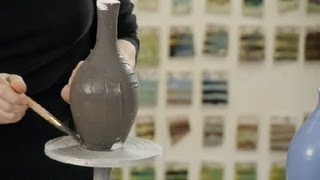 Brushing a Glaze on Pottery  Making Pottery [upl. by Hawkins]