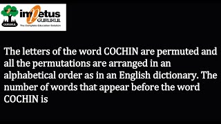 The letters of the word COCHIN are permuted and all the permutations are arranged in an alphabetical [upl. by Anelam]