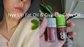 Nyx fat lip oil quotscrollinquot vs Dior Lip glow oil quot 012 rosewoodquot [upl. by Eniamrehc]