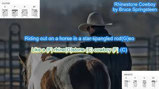 Rhinestone Cowboy no capo by Bruce Springsteen play along with scrolling guitar chords and lyrics [upl. by Ynittirb]