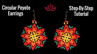 Circular Peyote Huichol Style Earrings  Beading Tutorial  DIY [upl. by Katleen]