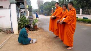 Thai Monks Collecting Alms [upl. by Aztilem]